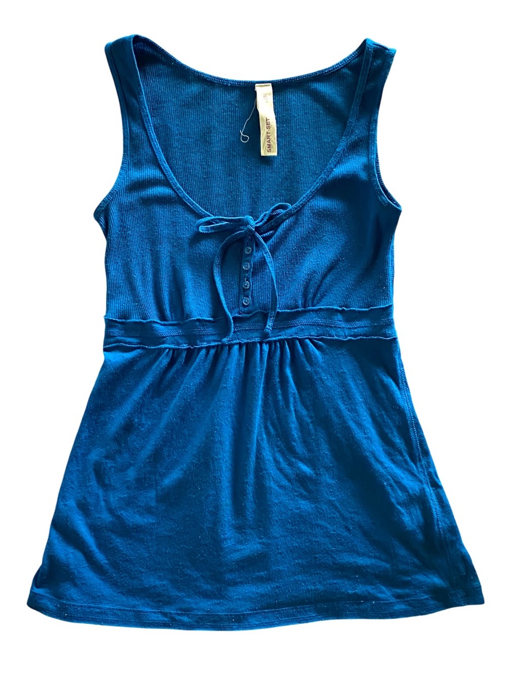 Vintage Y2K Henley Babydoll Top Sleeveless Ribbed Tank 2000s Grunge Fairy XS